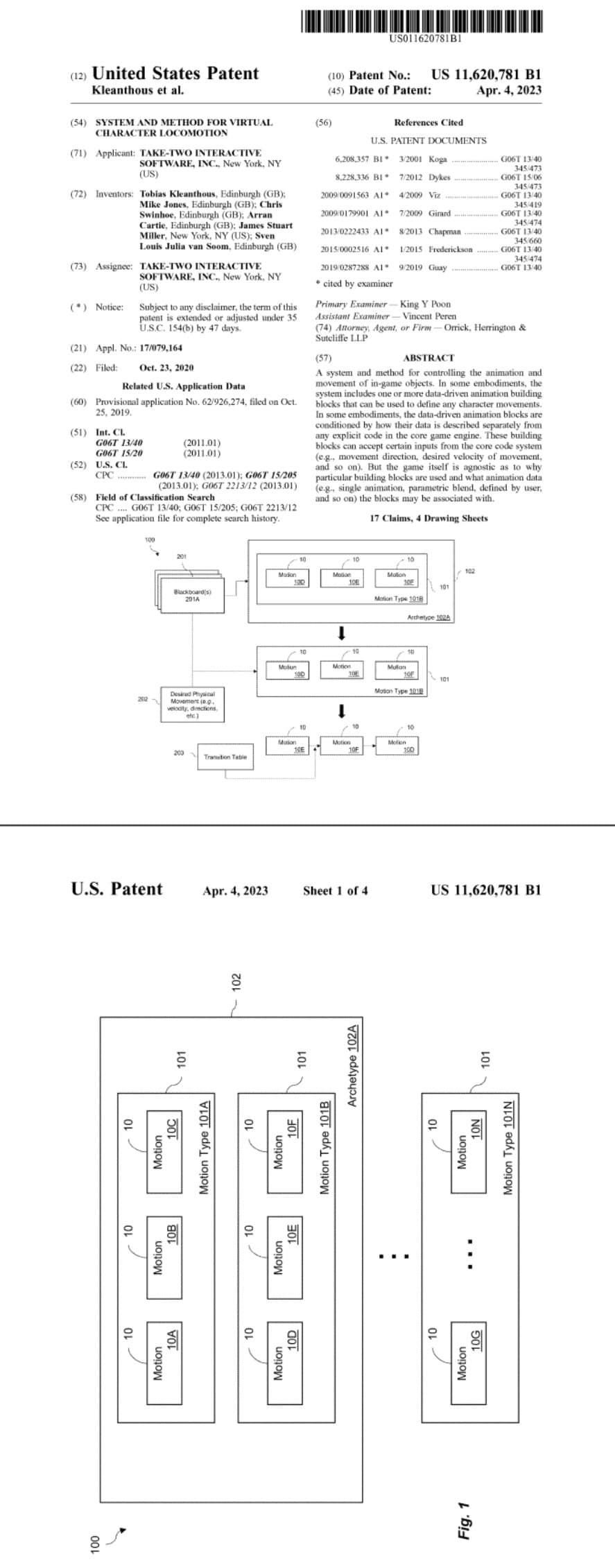 die ersten beiden Seiten des Patents, GTA 6 Patent über Animationen