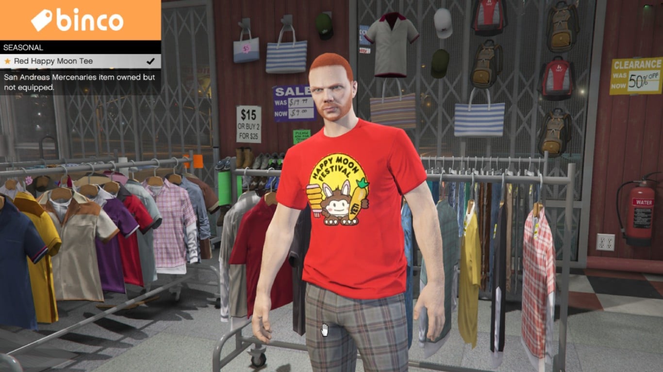 gta 5 alpine hat and red happy moon festival tee