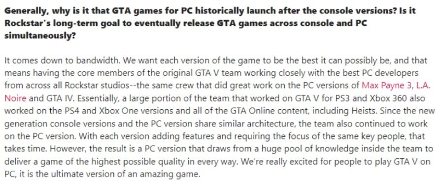 Verzögerung der PC-Veröffentlichung von GTA 6