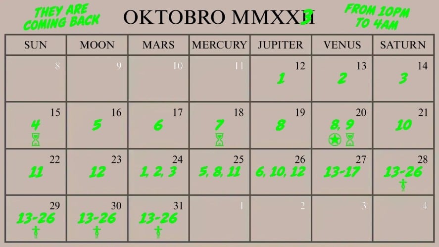 UFO's schedule