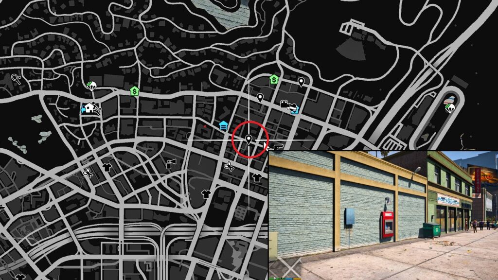 A wall-mounted ATM can be found between Pop's Pills and a public parking lot on Spanish Avenue, Hawick, Vinewood
