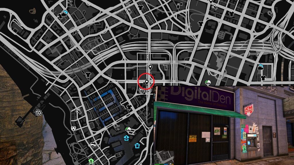 A wall-mounted ATM next to the Digital Den branch, located at the intersection of Vespucci Boulevard and Palomino Avenue, Little Seoul