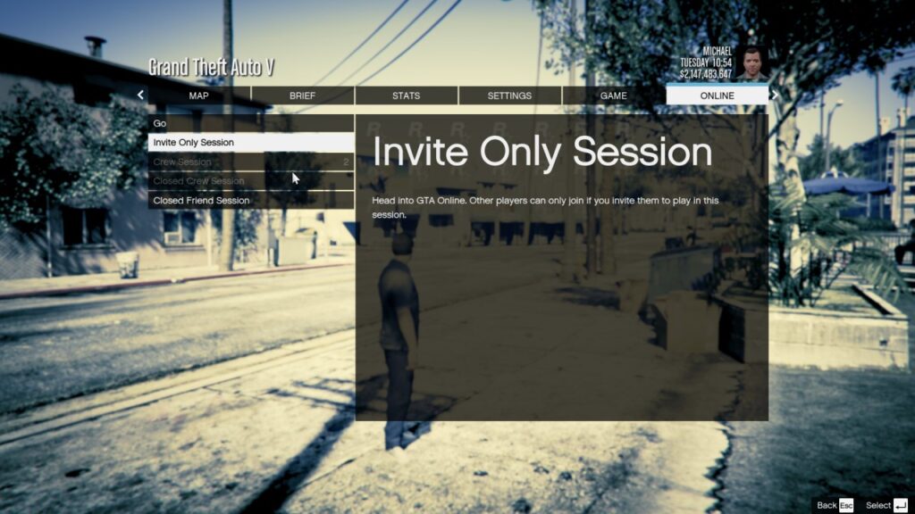 Wähle die "Invite Only Session" in GTA 5