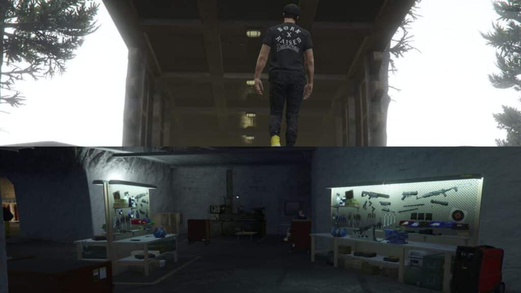 Der Spieler betritt einen Bunker und erkundet das Innere.