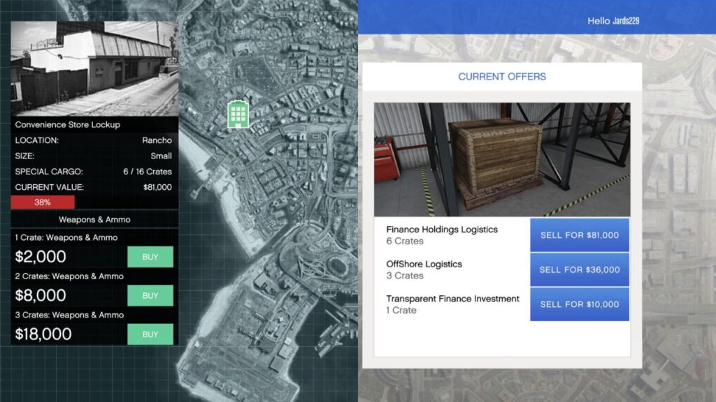 Sourcing and selling Special Cargos interface.