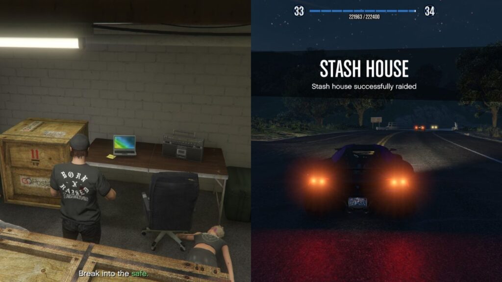 The player looting a stash house and escaping from the scene.