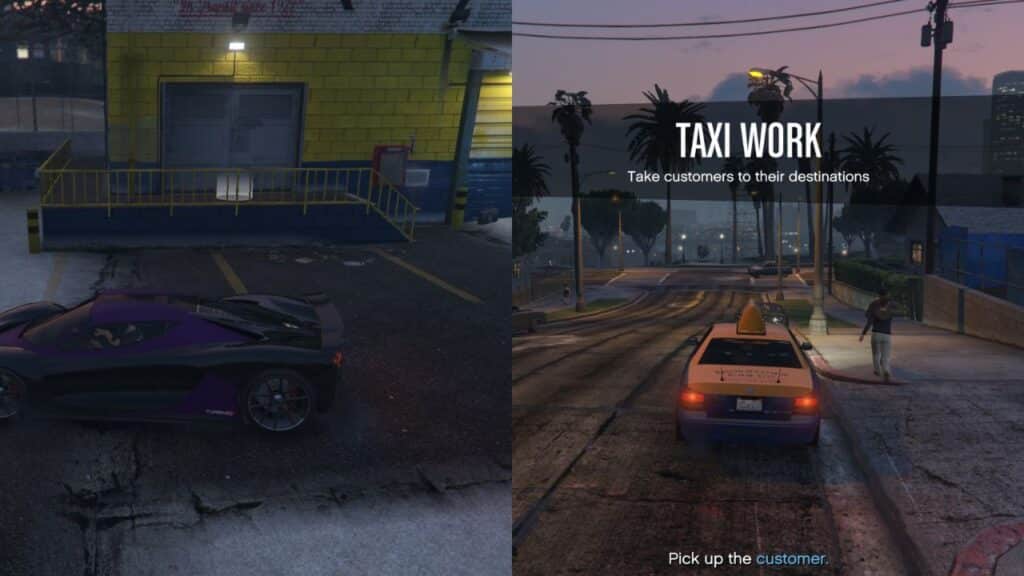The player arriving at the Downtown Cab Co. and doing Taxi Work.