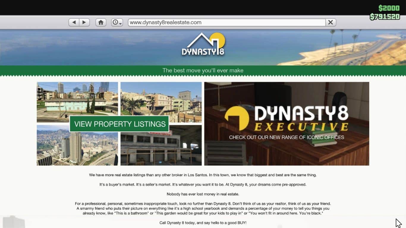Die Dynasty 8-Website in GTA Online.