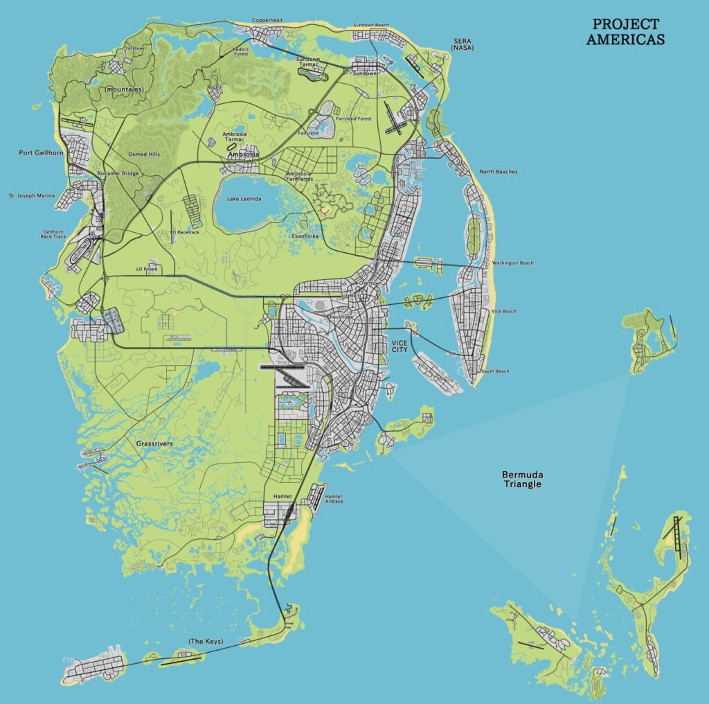 Die von Fans erstellte Karte des Project Americas, basierend auf den durchgesickerten Quellen 