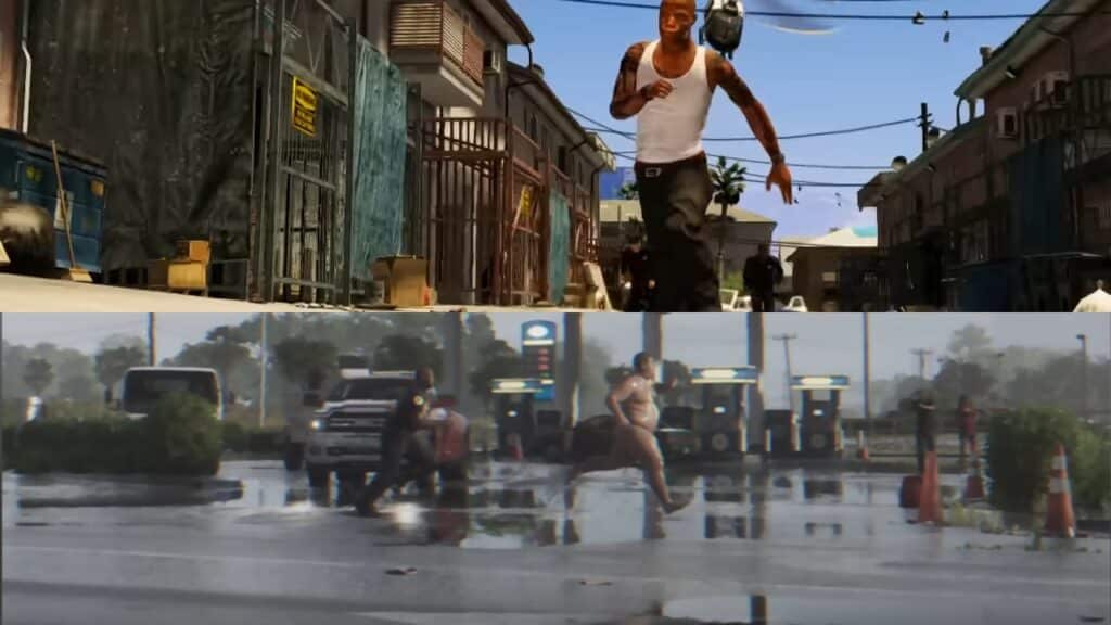 The chasing scenes in both versions