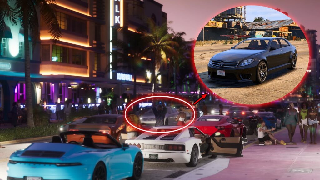 The Benefactor Schafter V12 appears at  the Ocean Drive hotel scene 