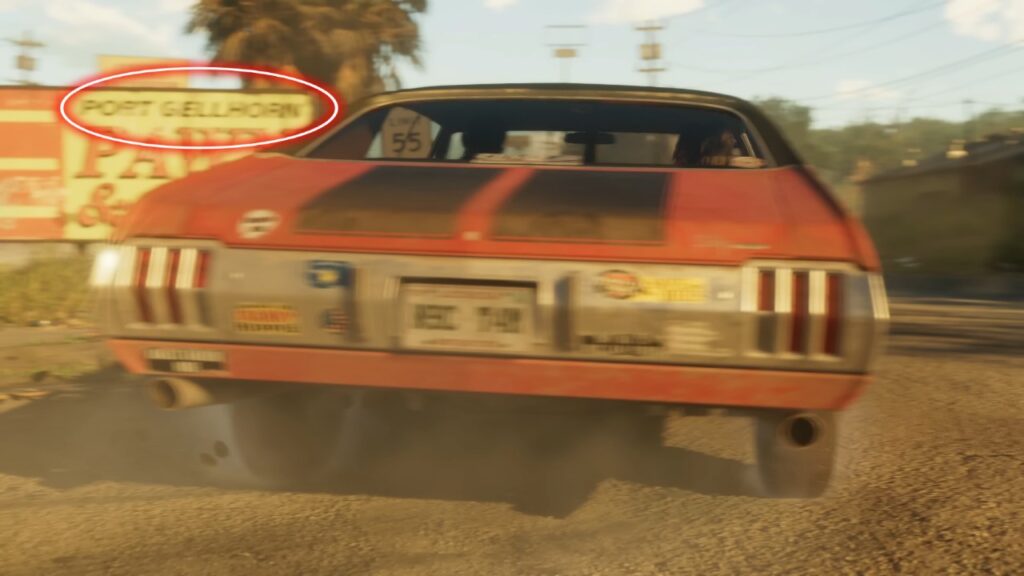 In GTA 6 könnte es einen Hafen geben, worauf das Port Gellhorn-Schild hinweist 