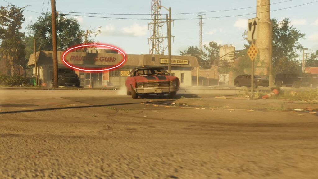 Ein Gebäude von Pawn and Gun im GTA 6 Trailer. Das könnte ein Ersatz für die Ammu-Nation in GTA 5 sein