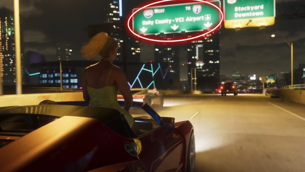 The signage of VCI Airport in the trailer, indicating the Vice City Airport that might appear in GTA 6.