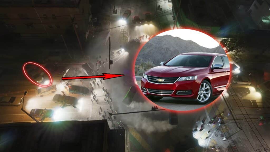 Das Auto auf der linken Seite des Bildschirms in der Szene mit der Kreuzung sieht aus wie der Chevrolet Impala