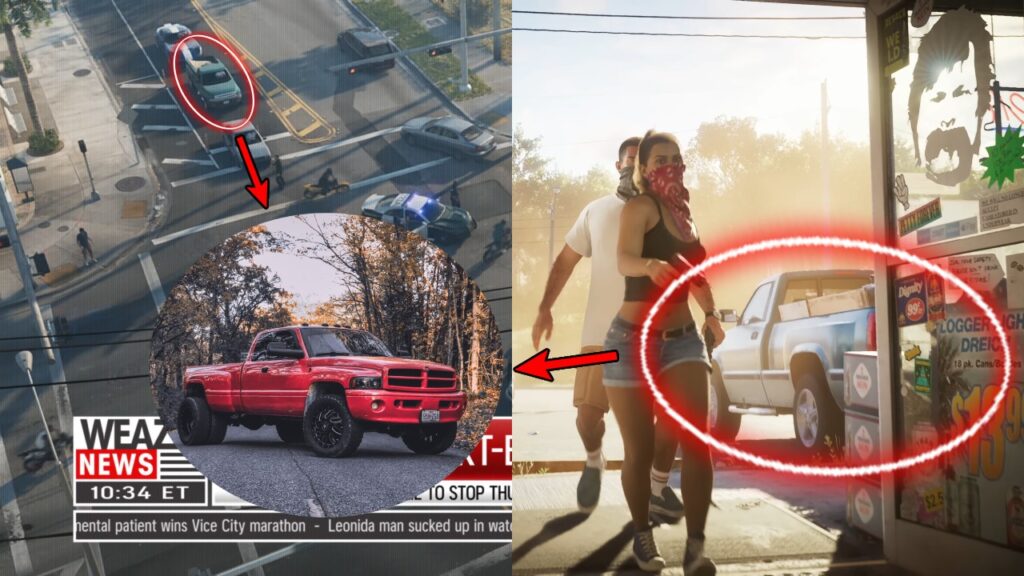 Der Dodge Ram hat an der Kreuzung oben links angehalten und vor dem Supermarkt geparkt, den Lucia und Jason ausrauben wollen