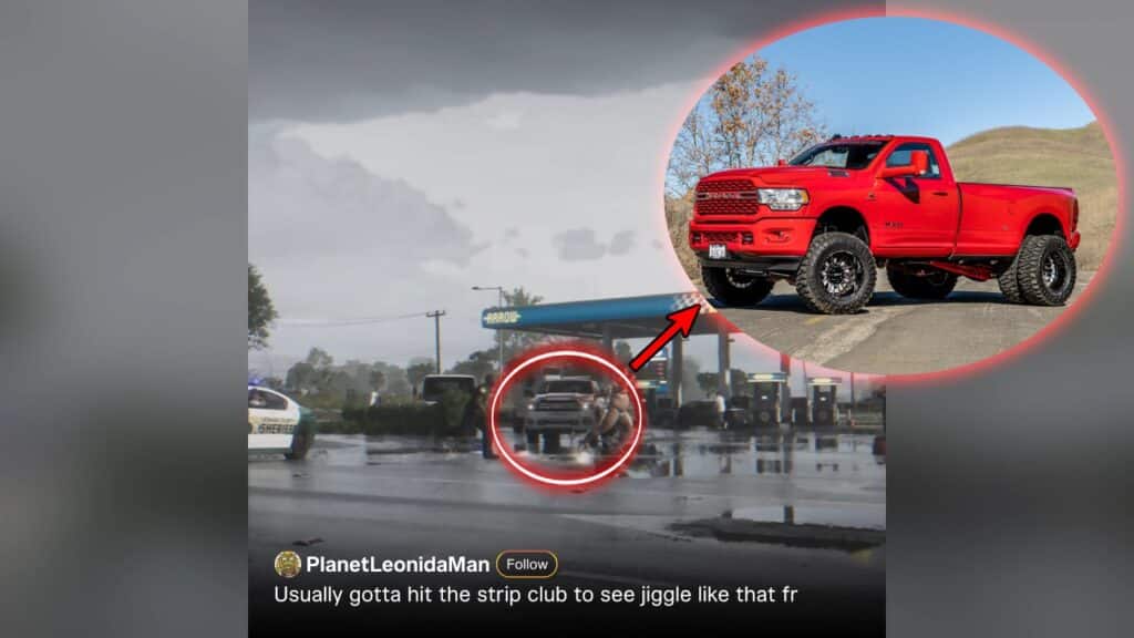 Der Dodge Ram Dually hielt in der Nähe der Tankstelle