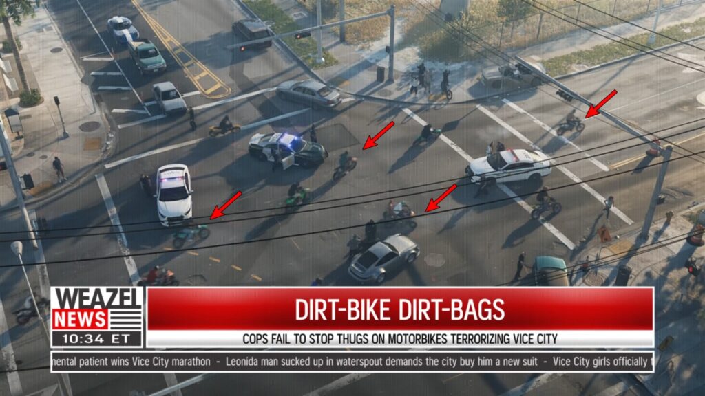 Die Dirt-Bike Dirt-Bags Nachrichten, die zeigen, wie die Polizisten versuchen, eine Gruppe von Bikern zu verfolgen