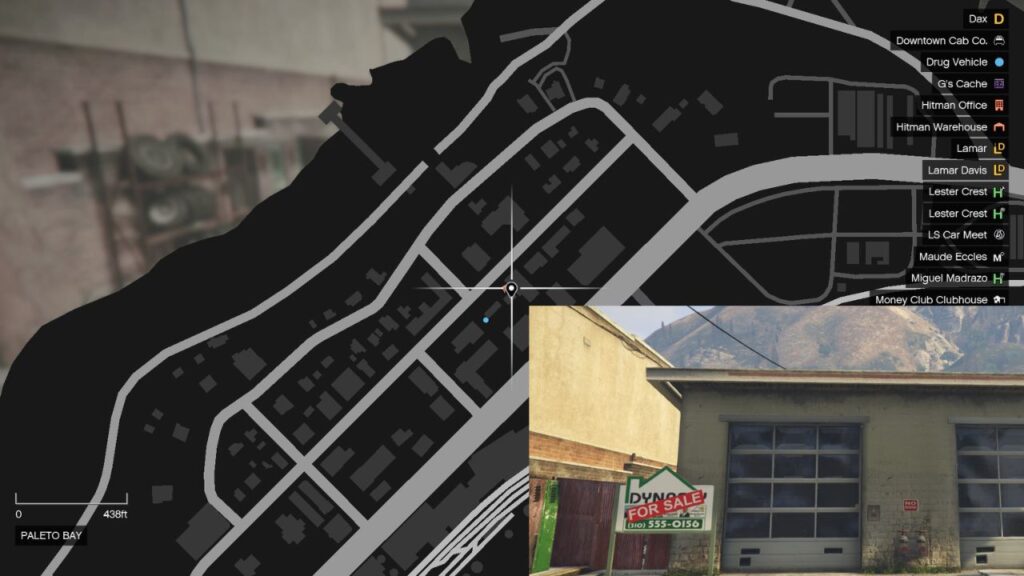 Eine Karte, die den Standort der Garage 142 Paleto Boulevard mit einem Schnappschuss des Grundstücks zeigt.