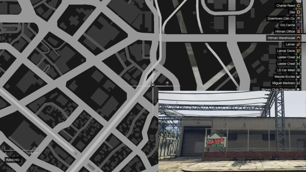 Eine Karte mit der Lage der Garage 0754 Roy Lowenstein Boulevard und einem Schnappschuss des Grundstücks.
