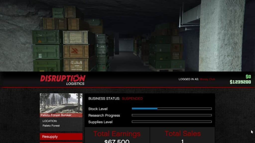 The Bunker and management screen in GTA Online.