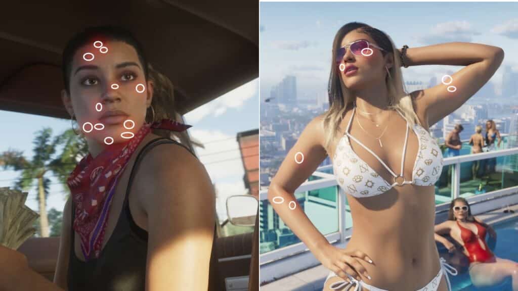 The resemblance between Lucia and the girl in bikini