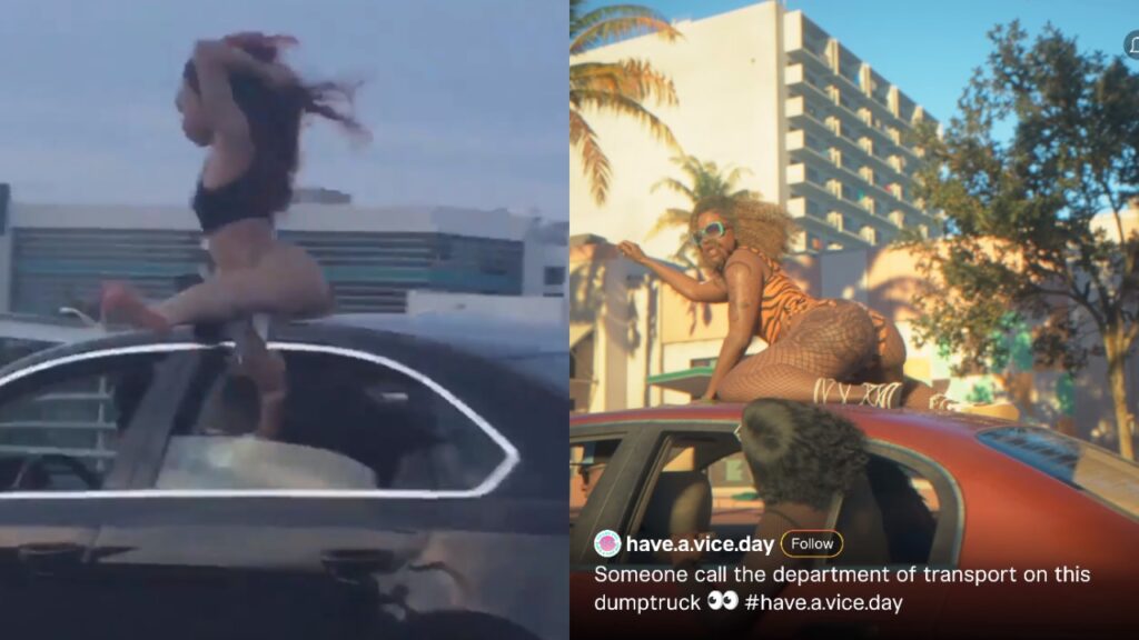 A girl twerking in real-life and her in-game version