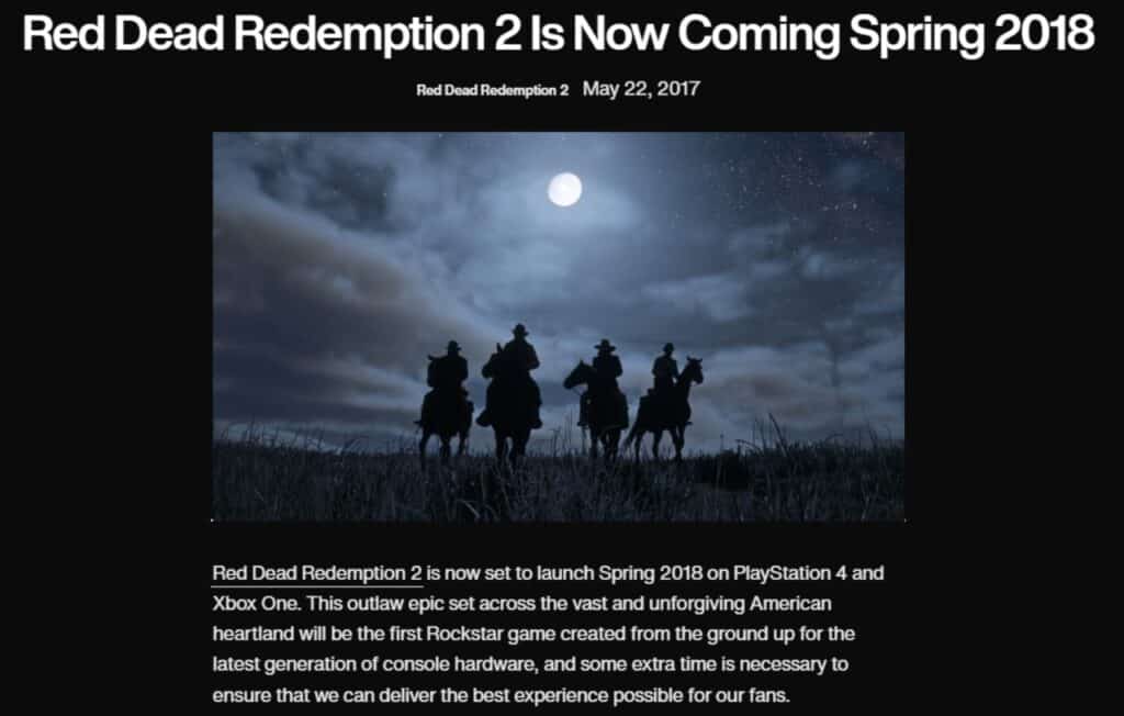 The announcement of Rockstar about the release of Red Dead redemption 2 on PS4 and Xbox One