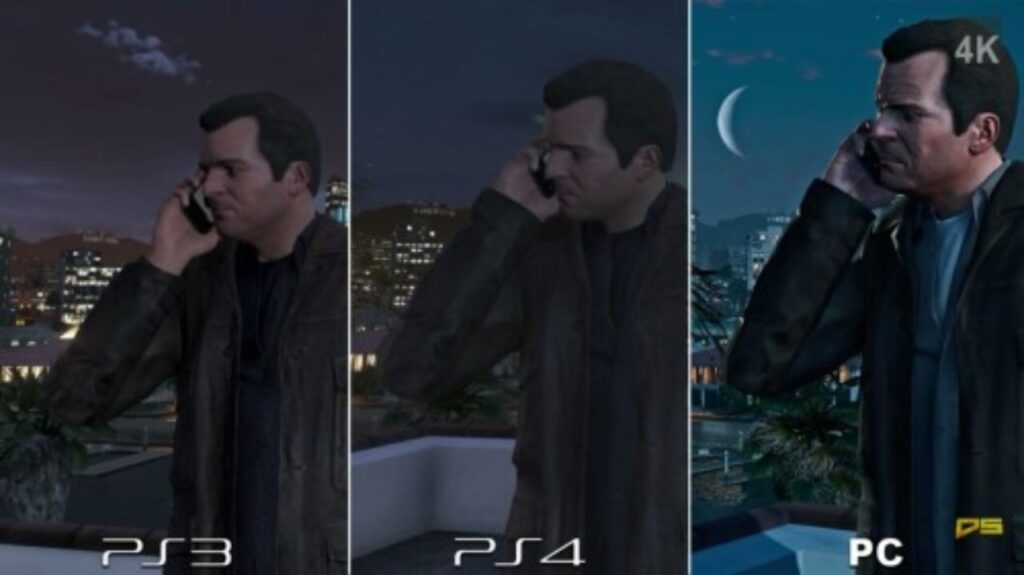 The comparison on graphics quality of GTA 5 on PS3, PS4, and PC