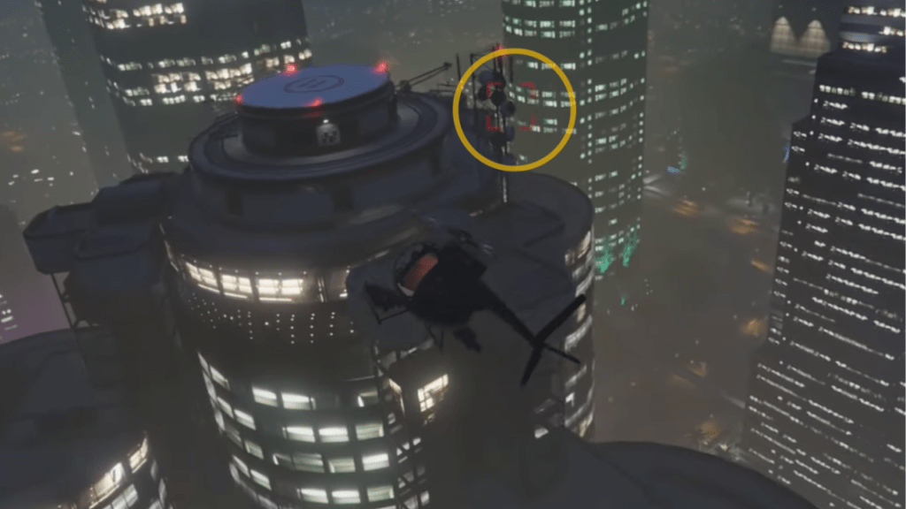 The Signal Jammer attached at the to if the Arcadius Business Center targeted by the Buzzard's homing missile.