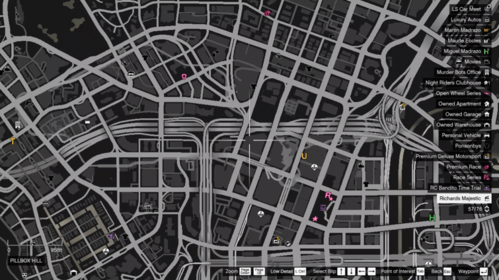 Die Karte mit dem Standort des Signal Jammer in GTA Online am Pillbox Hill.