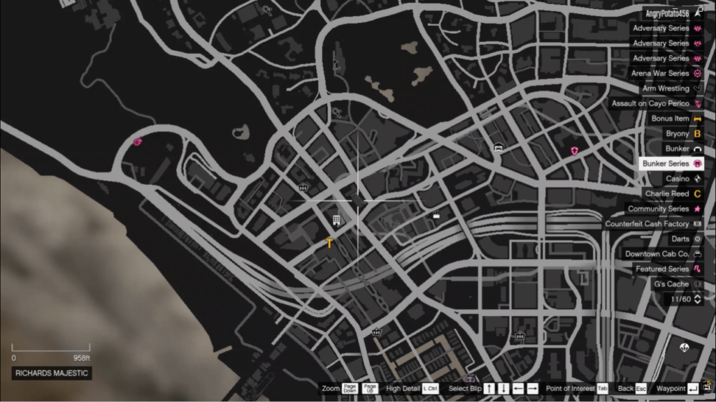 The map of the Signal Jammer's location in GTA Online at Richards Majestic.