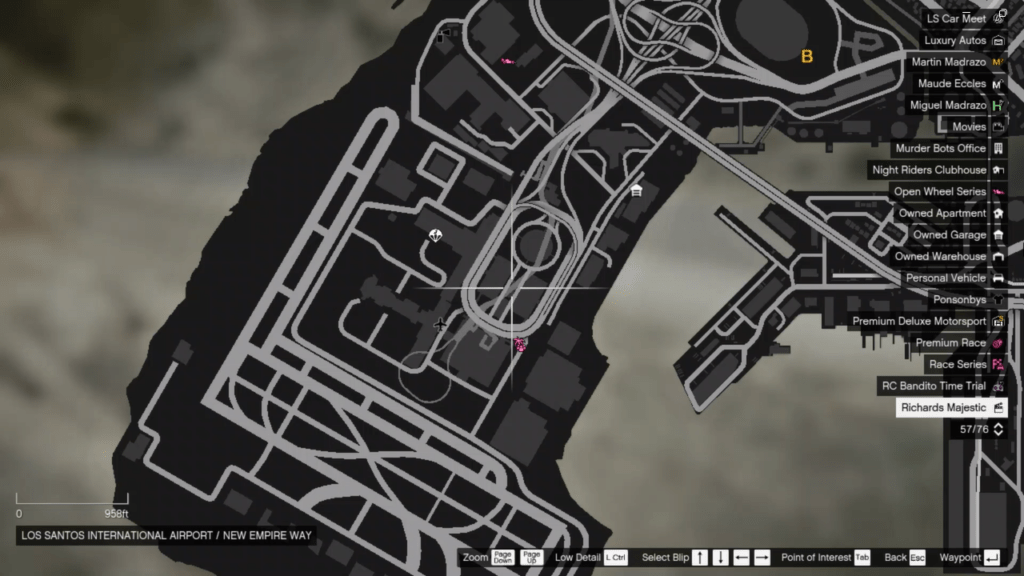 The map of the Signal Jammer's location in GTA Online at Los Santos International Airport.