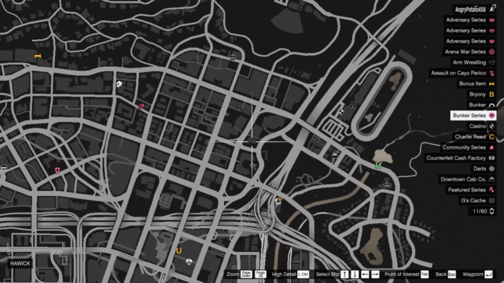 The map of the Signal Jammer's location in GTA Online at Hawick.