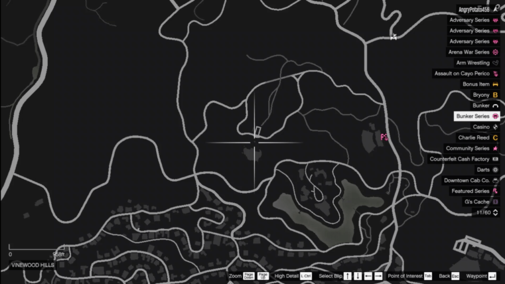 The map of the Signal Jammer's location in GTA Online at Vinewood Hills.