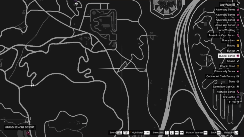 Die Karte mit dem Standort des Signal Jammer in GTA Online in der Grand Senora Wüste.