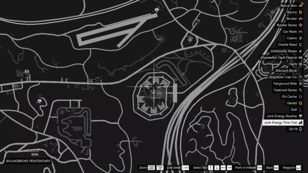 Die Karte mit dem Standort des Signal Jammer in GTA Online im Bolingbroke-Gefängnis.