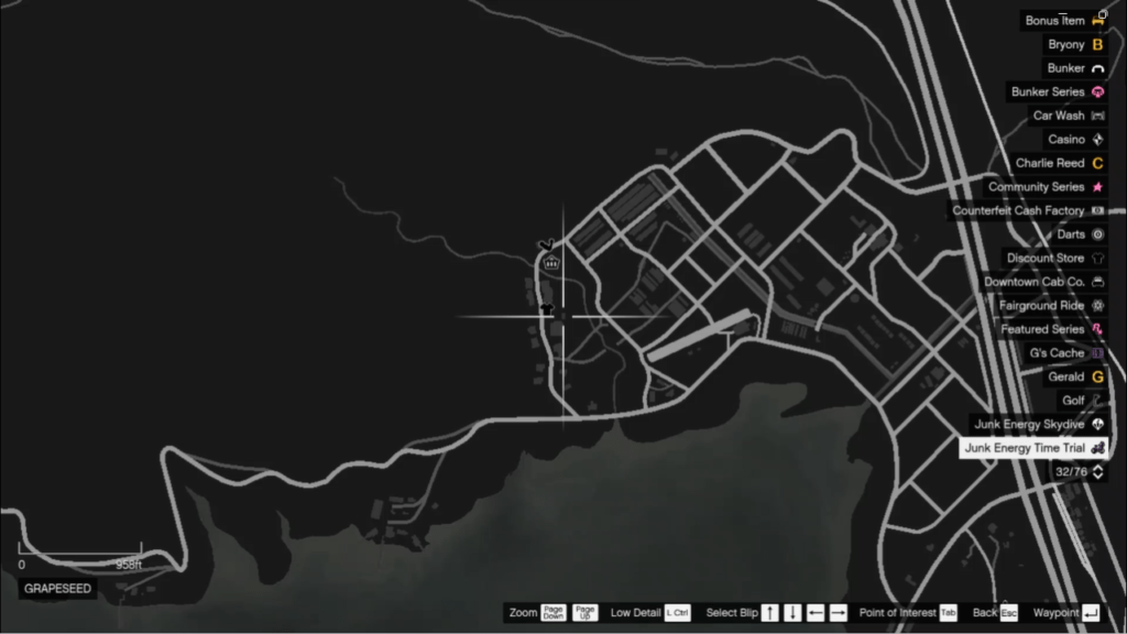 The map of the Signal Jammer's location in GTA Online at Grapeseed.