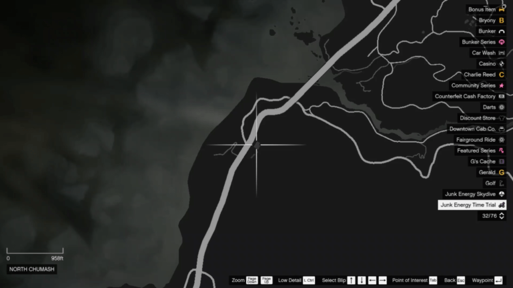 The map of the Signal Jammer's location in GTA Online at North Chumash, Blaine County.