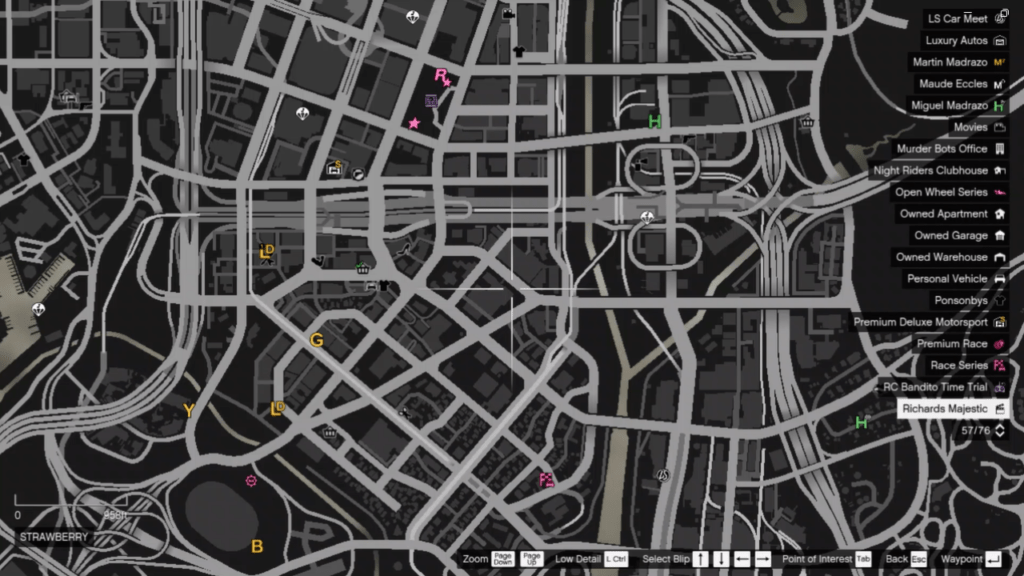 The map of the Signal Jammer's location in GTA Online at Strawberry.