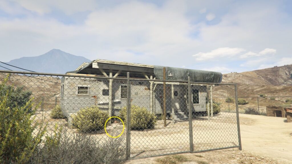 The Peyote Plant outside a trailer in Sandy Shores.