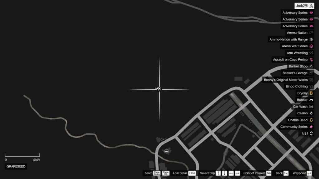 Die Karte in GTA Online mit dem Standort der Peyote-Pflanze in Grapeseed.