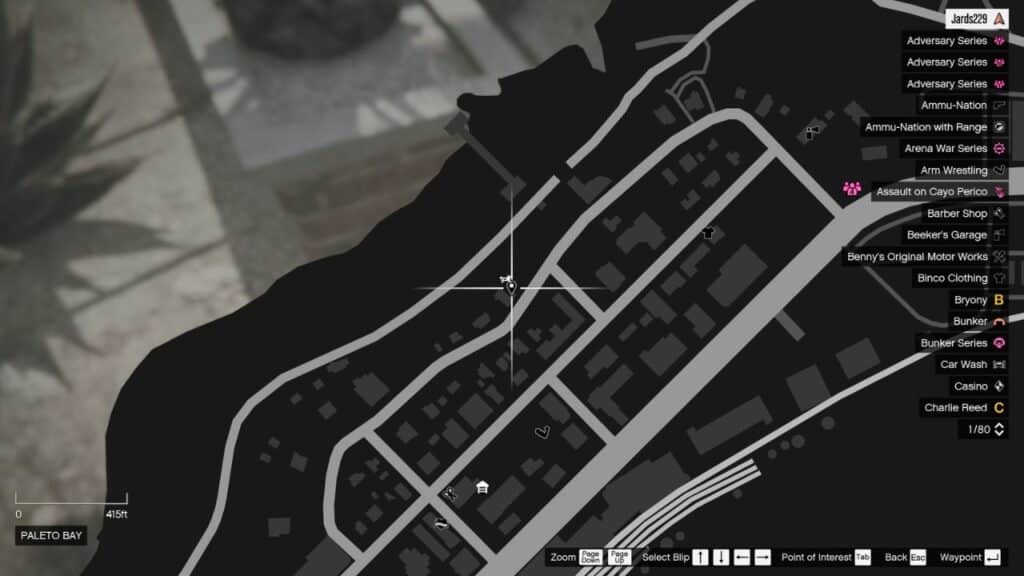 The map in GTA Online featuring the Peyote Plant's location in Paleto Bay.