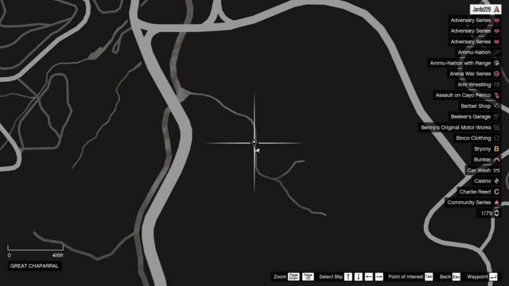Die Karte in GTA Online mit dem Standort der Peyote Plant in Great Chaparral.