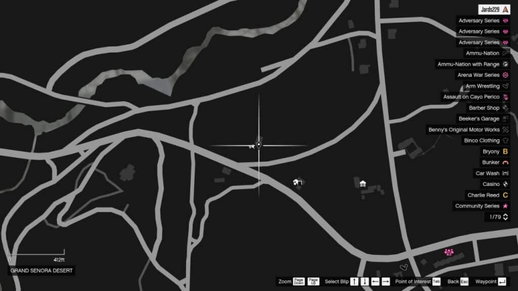 The map in GTA Online featuring the Peyote Plant's location in Harmony.