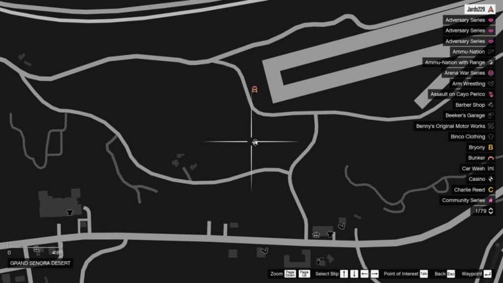Die Karte in GTA Online mit dem Standort der Peyote Plant in Sandy Shores.