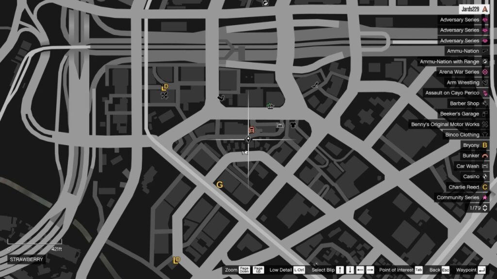 Die Karte in GTA Online mit dem Standort der Peyote Plant in Strawberry.