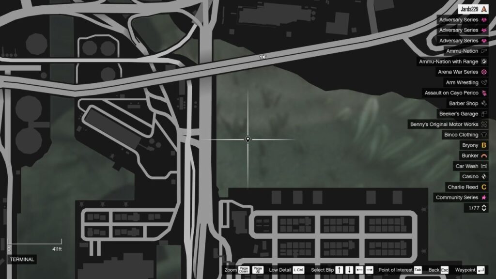 Die Karte in GTA Online mit dem Standort der Peyote Plant im Unterwasser-Terminal.