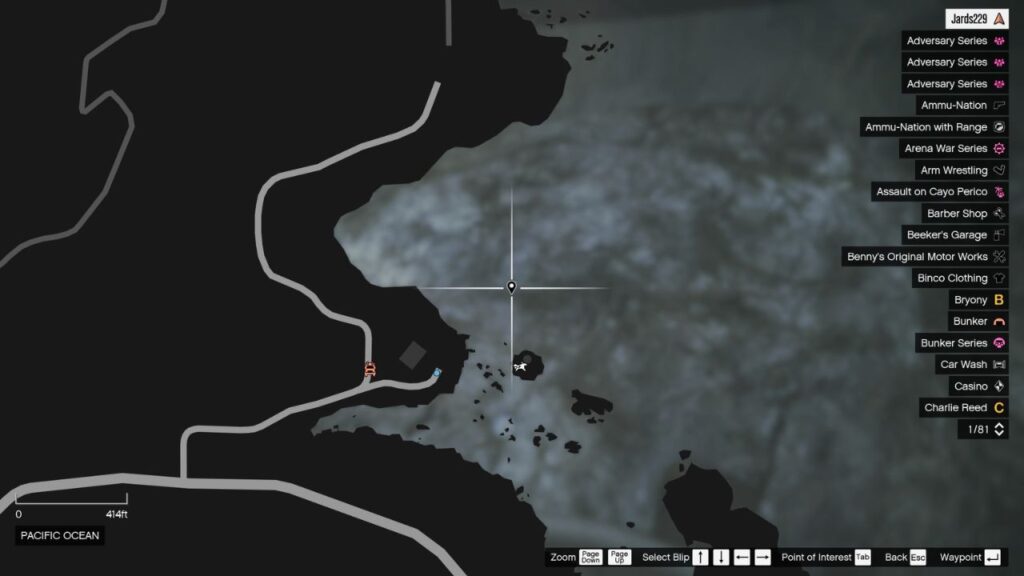 Die Karte in GTA Online mit dem Standort der Peyote-Pflanze im Unterwasserleuchtturm El Gordo.