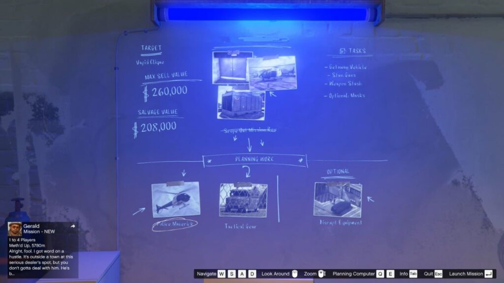 Die Planungswand für die Mission-Row-Überfall in GTA Online.